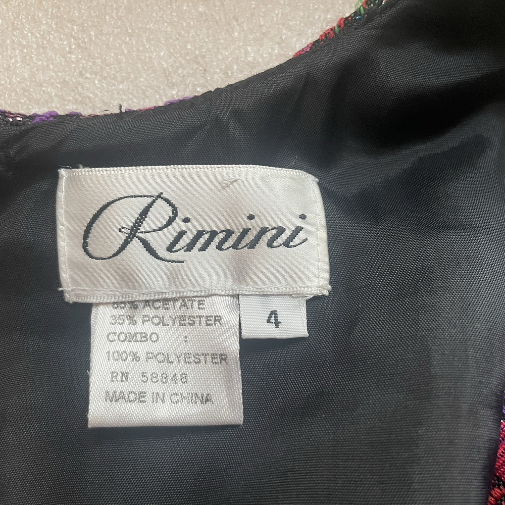 Vintage 90s‎ Rimini Dress Women 4 Black Velvet Multicolor Geometric Sleeveless - Picture 6 of 9